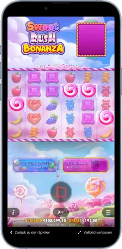 Vier Scatter-Symbole lösen Freispiele in Sweet Rush Bonanza aus