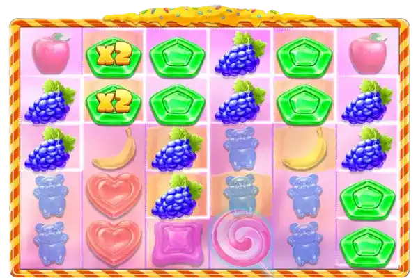 Sweet Rush Bonanza Tumble-Feature mit Multiplikatoren im Basisspiel