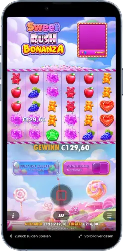 Sweet Rush Bonanza Tumble-Gewinn von €129,60 im Basisspiel