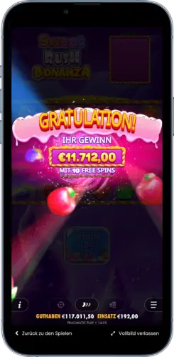 Sweet Rush Bonanza Großgewinn €11.712,00 mit Freispiele-Multiplikatoren