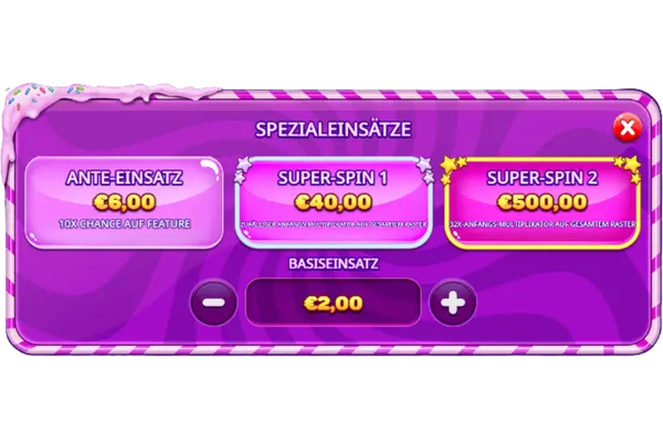 Sweet Rush Bonanza Spezial-Einsätze mit Super Spin 1 und Super Spin 2